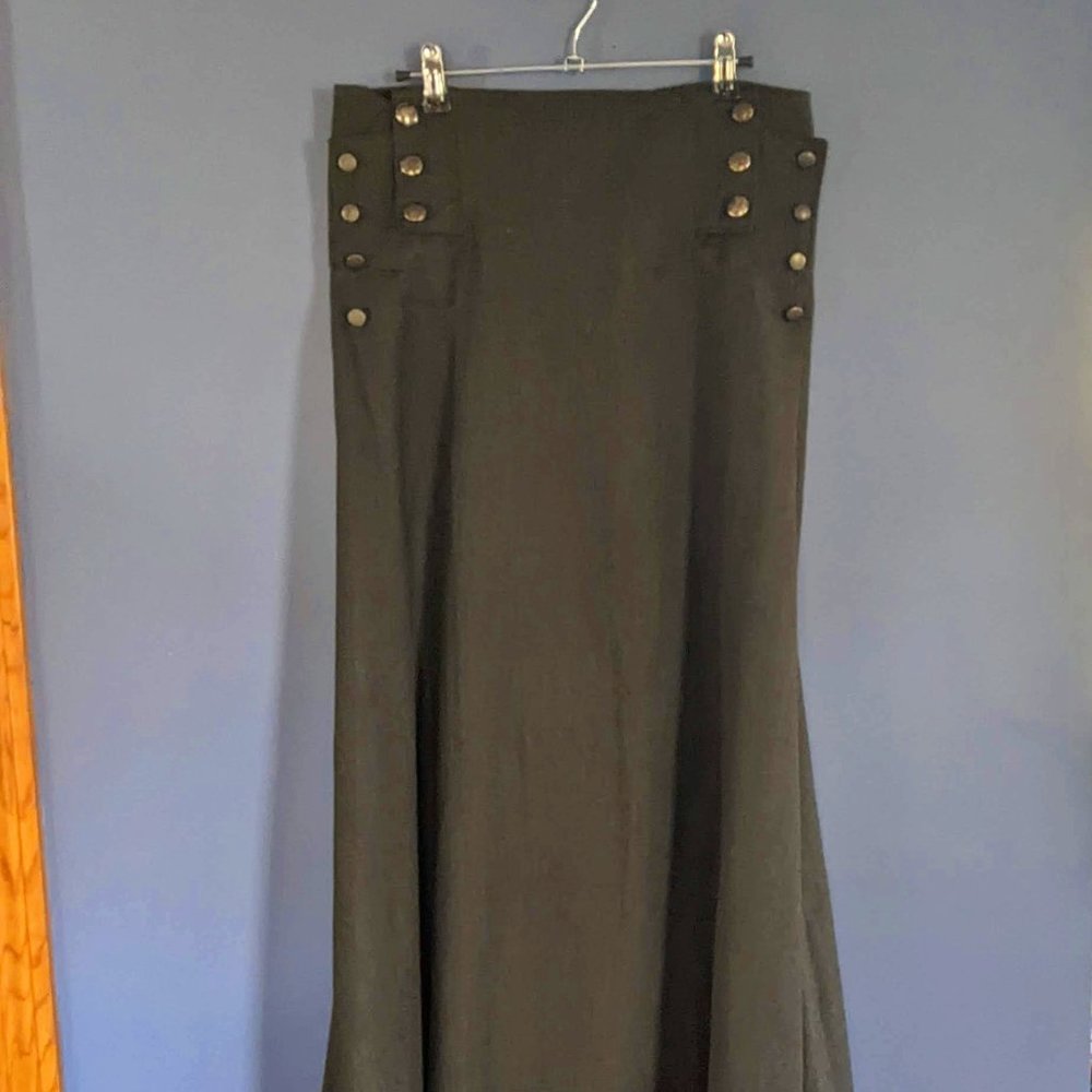 Hazel Brown Wool Skirt Button Waist Maxi Army Green Sz 3